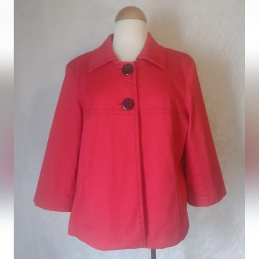 Dressbarn Red Lined 2 Button 3/4 sleeve Dressy, Pockets Lightweight Jacket SZ 1X